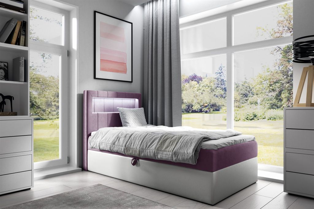 Boxspringbett Gästebett Kinderbett FABIAN Nr.1 90x200cm Weiss-Rosa