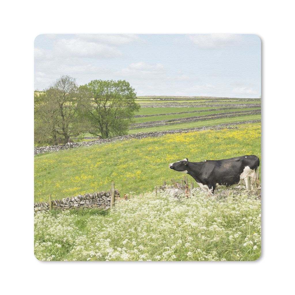 MuchoWow Mauspad Mousepad Kuh - Blumen - Tiere 30x30 cm - Mousepads - Maus Mat - Pad - Mausunterlage - Gaming