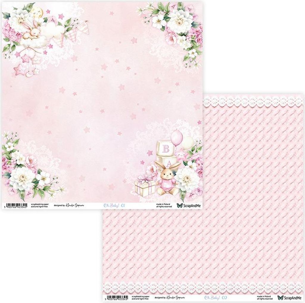 30x30cm doppelseitig Scrapbooking Papier - ScrapAndMe - Oh, Baby 01/02