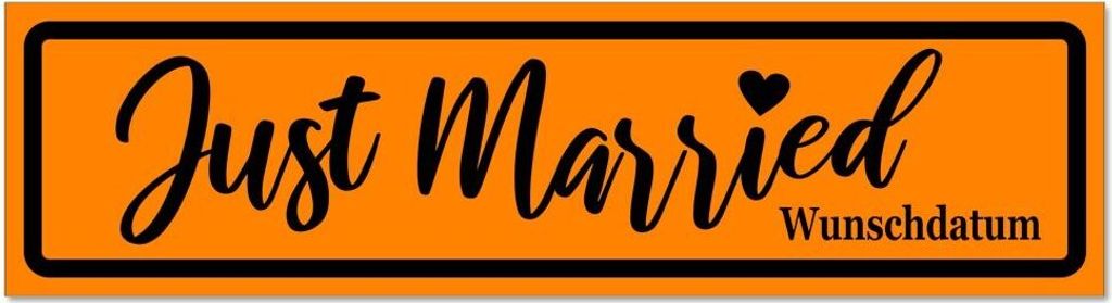Kiwistar - Autoaufkleber - Orange - Schwarz - 20 x 5,3 cm - Just Married Wunschdatum V2 invertiert - Hinweis Aufkleber Sticker für Auto, Kfz, Fahr...