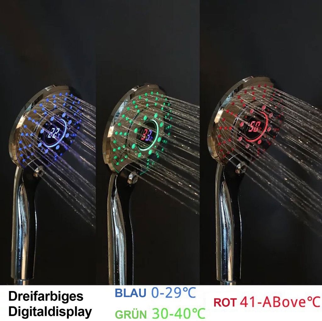 MODFU Duschkopf Wassersparend mit 3 farbwechselnde LEDs, mit 3 Strahlarten, Turbogeladenes Design Hochdruck , Handbrause Duschbrause für Baden