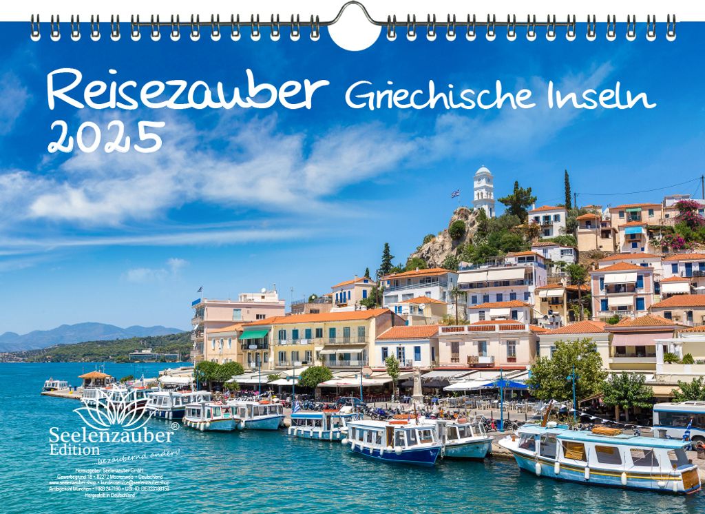 Reisezauber Giechische Inseln DIN A4 Kalender für 2025 Griechenland Mykonos Kreta Urlaub Strand Meer- Seelenzauber