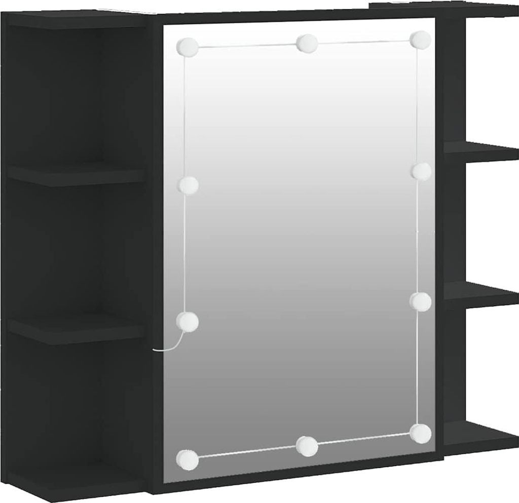 vidaXL Spiegelschrank mit LED Schwarz 70x16,5x60 cm