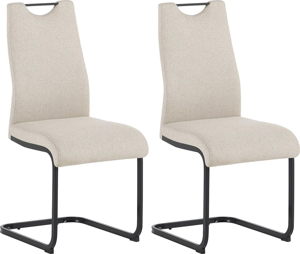 byLIVING Freischwinger 2er Set CAPRI, Webstoff taupe, Metall schwarz, mit Griff und bequemer Polsterung, Schwingstühle, Polsterstühle, Maße: B 4...