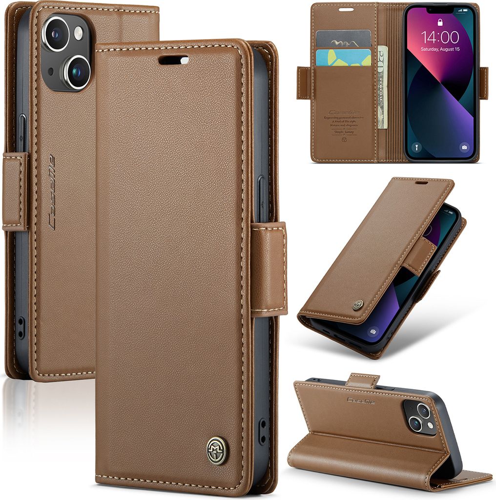 iPhone 14 Plus Hülle, Leder Brieftasche Kartenfach Schutzhülle mit Standfunktion für iPhone 14 Plus Braun