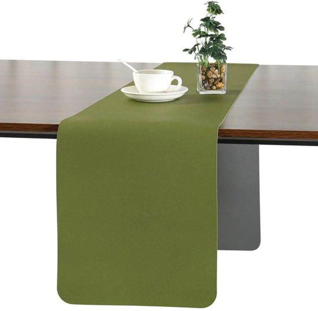 Chemin de table anti-tache gris-vert en cuir lavable : fini les traces
