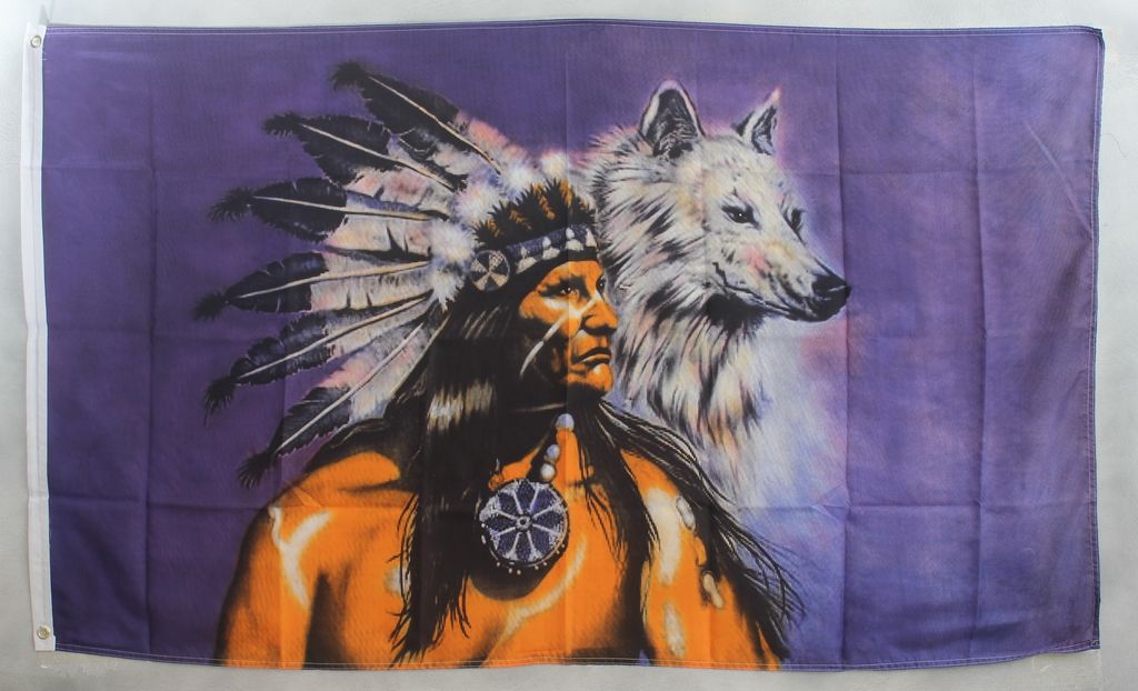 Flagge Fahne : Indianer mit Wolf Produktbild 