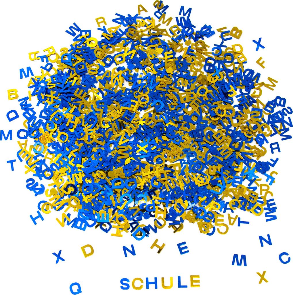Oblique Unique ABC Alphabet Buchstaben Konfetti Streudeko Tisch Deko Schuleinführung Einschulung Party blau gold