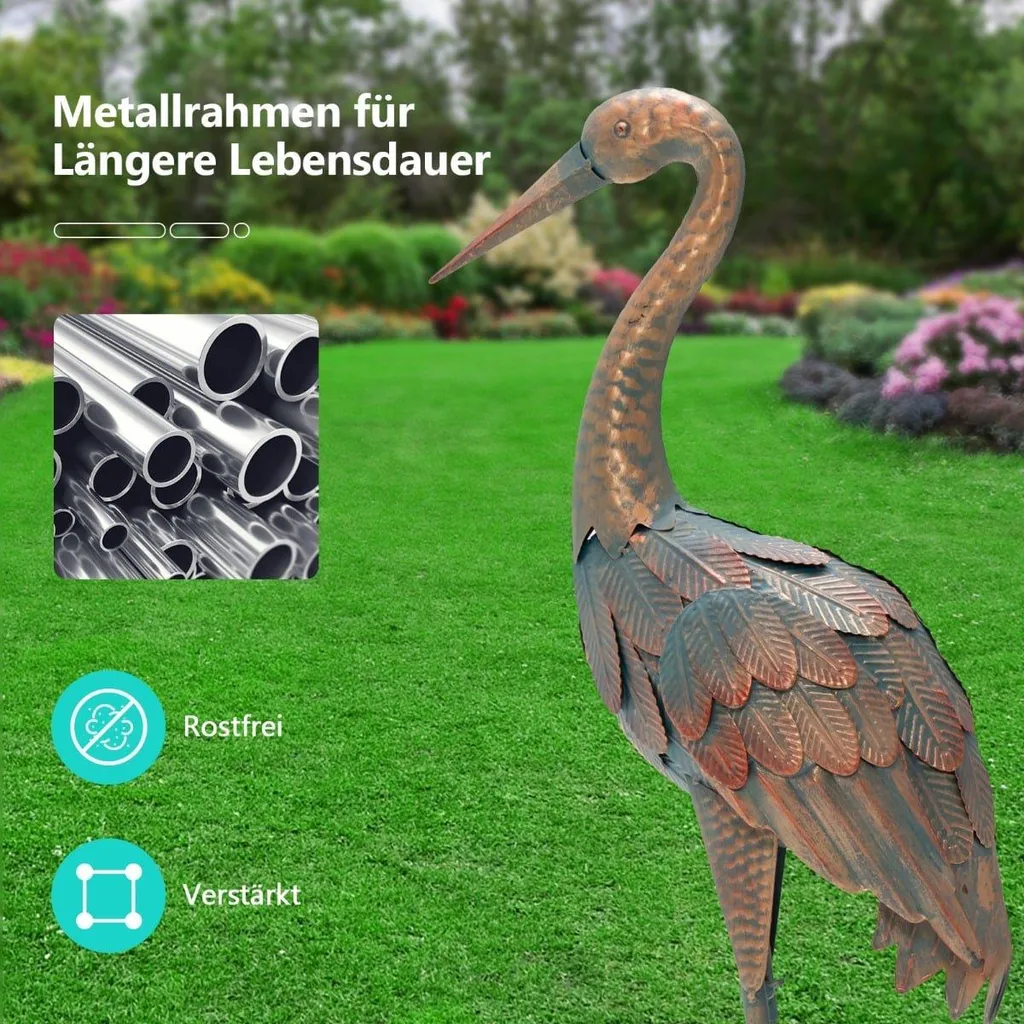 Statue de Jardin Grue en Métal - Set de 2 Sculptures Oiseaux Décoratives - 5