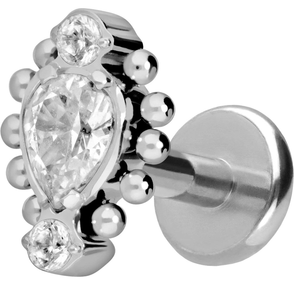 Ohrpiercing, Nasenpiercing Titan Labret mit Push Fit 3 EINGEFASSTE KRISTALLE + KUGELN Silber Stablänge: 5mm | Stabstärke: 1,2mm