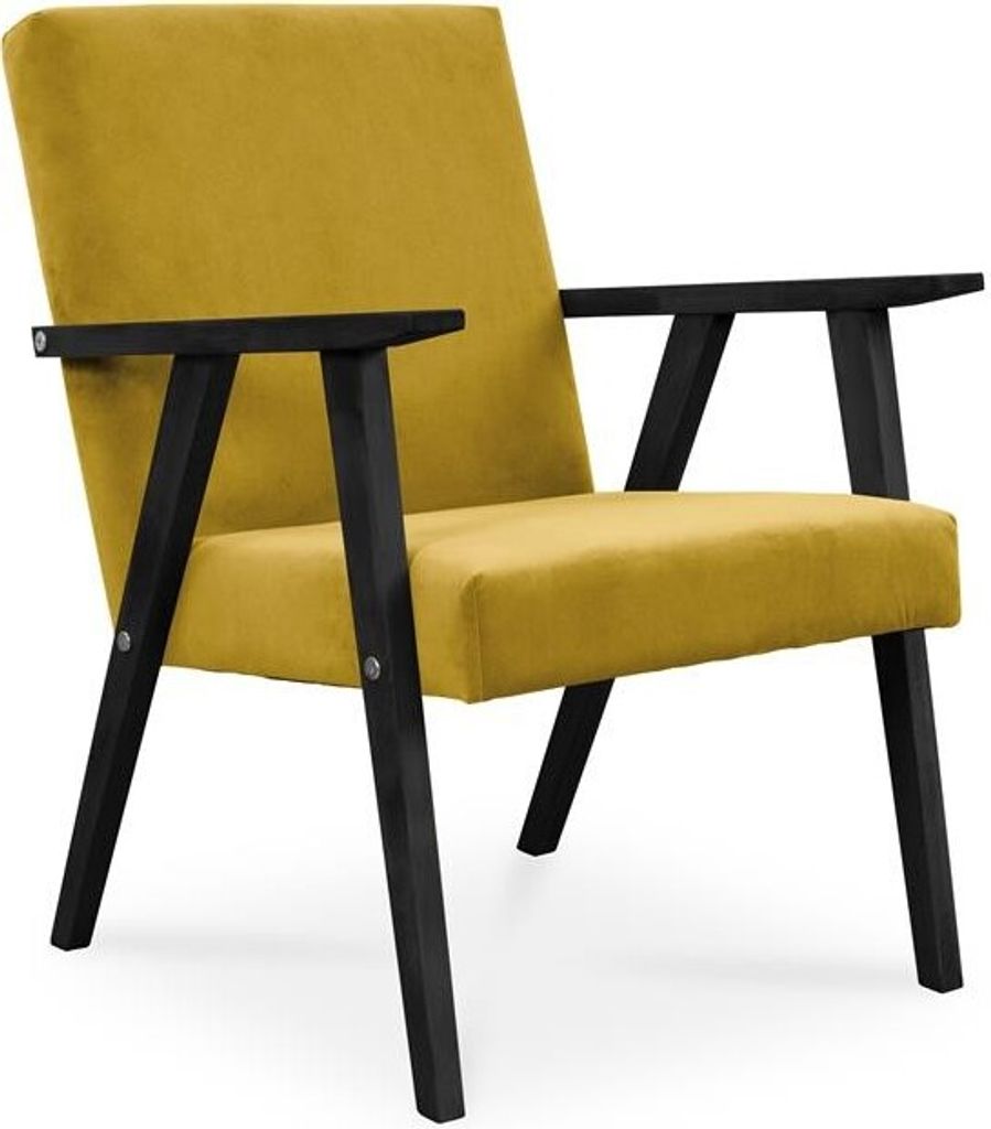 Bettso Sessel Gepolsterter Cocktailsessel LISEK Honiggelb Beine in Schwarz