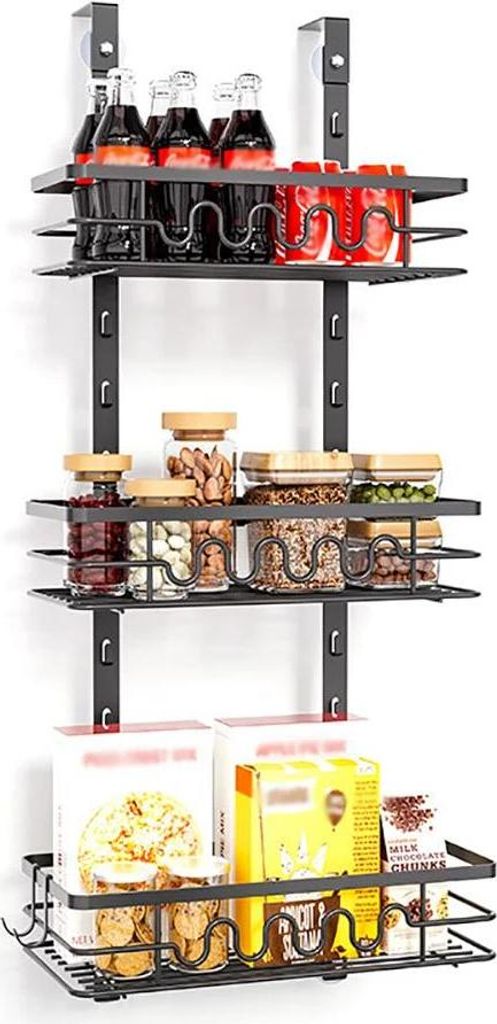 Über-Tür Speisekammer-Organizer - Hängendes Korbregal - 3 Ebenen - Bohrenfrei - Eisen - Grün-Bronze