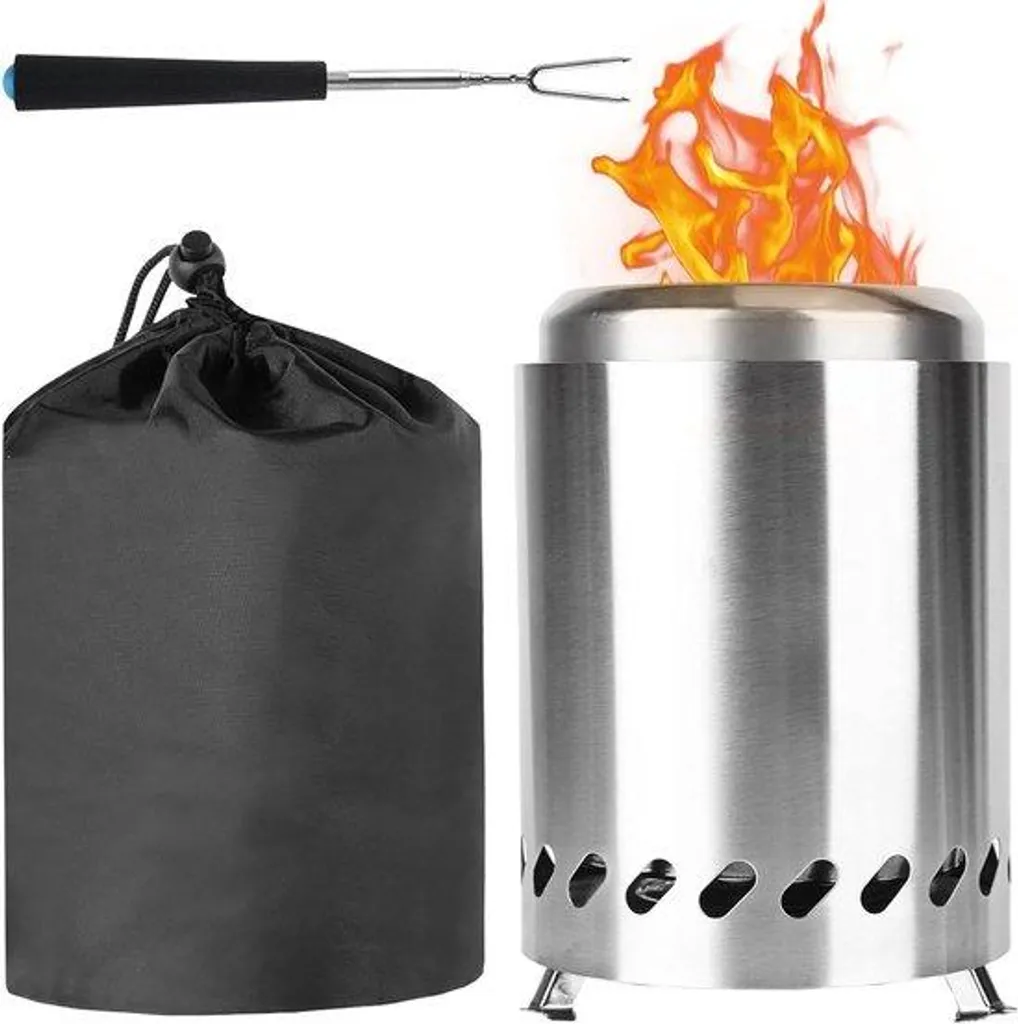 Petit brasero extérieur multifonction en inox pour granulés et bois argent