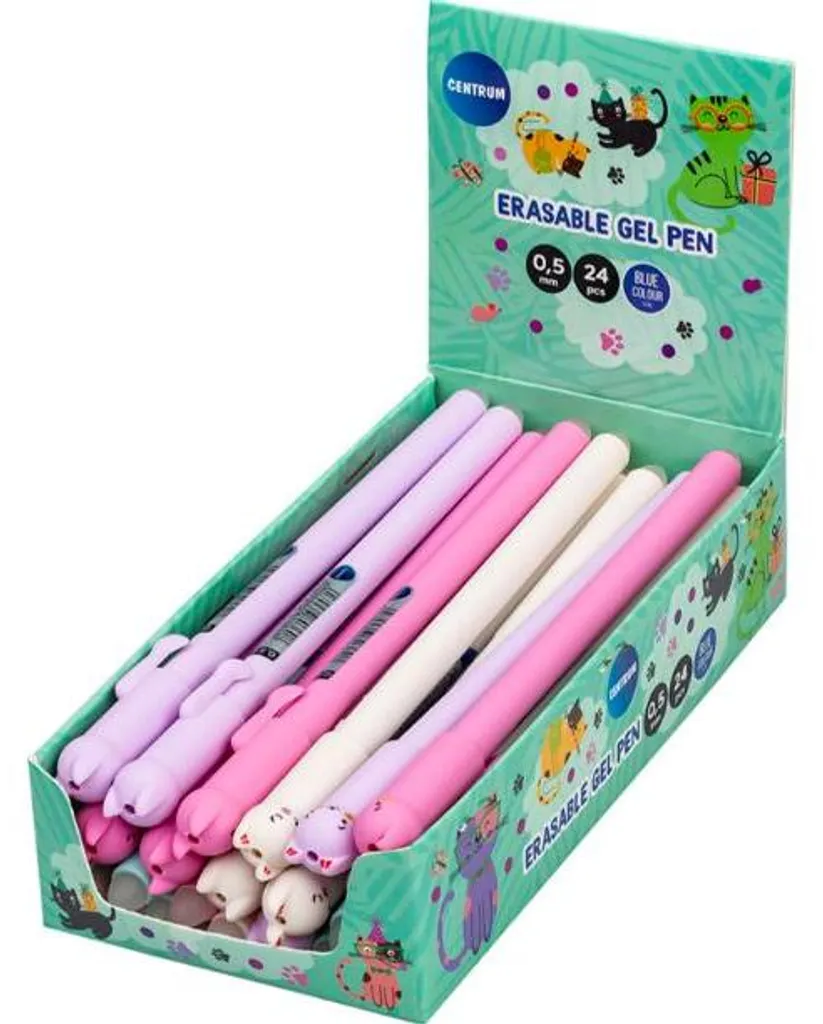 Centrum Stylo Gel Effaçable Motif Chat Pastel Bleu - Lot de 24 Pièces