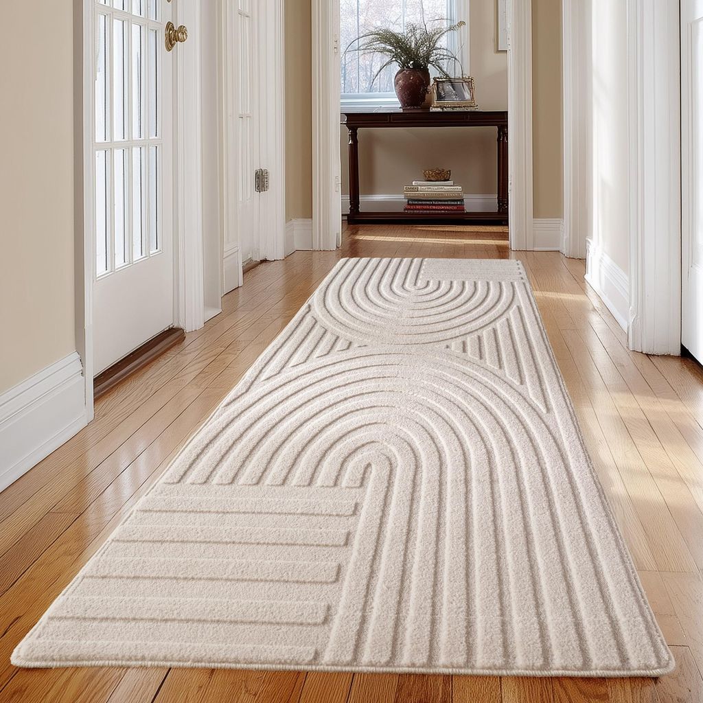 Carpetsale24 Boho Teppich Skandinavischer Kurzflor mit 3D Effekt, Waschbar Teppich für Wohnzimmer, Grösse: 80x150 cm