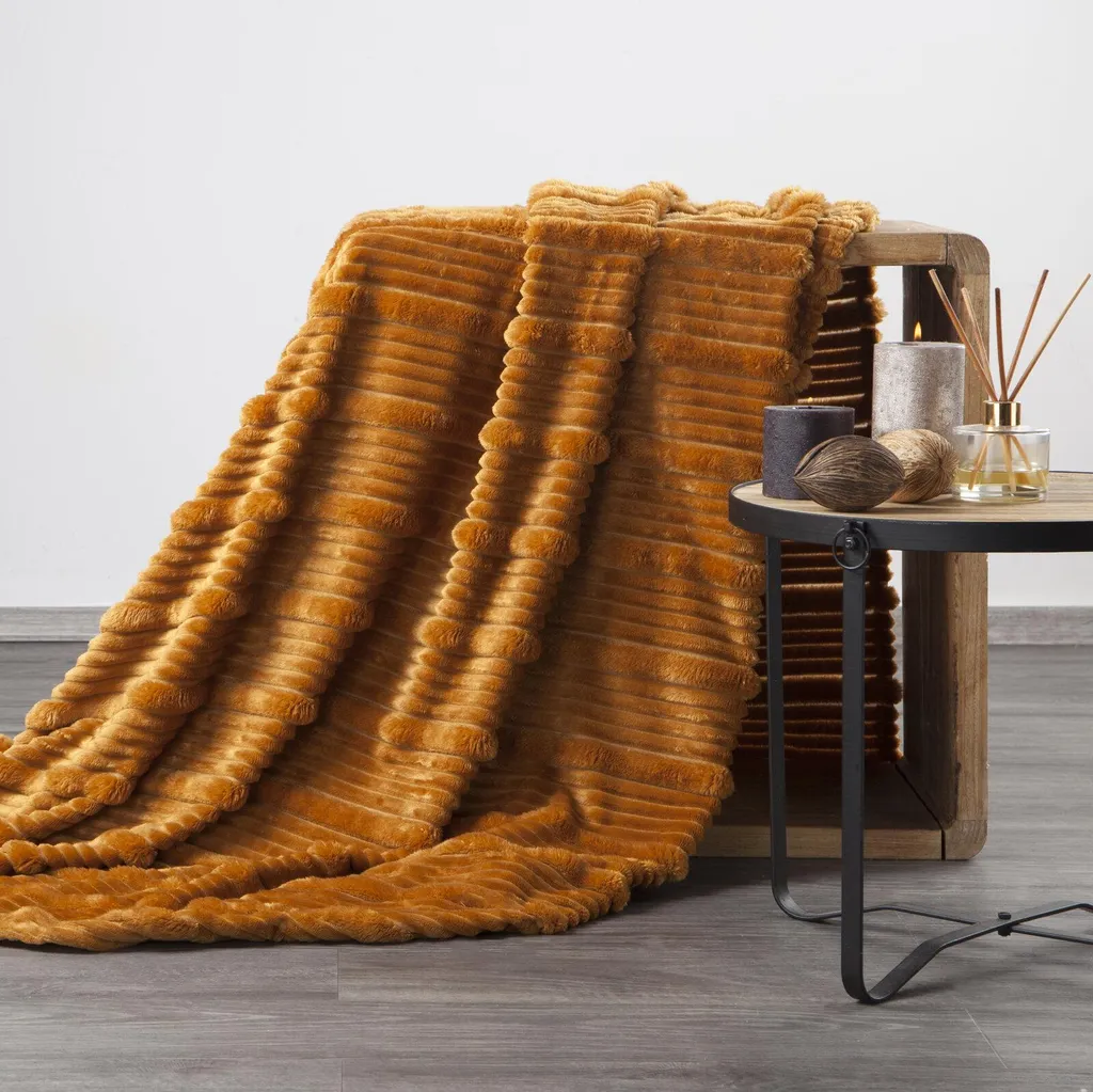 Couverture anti-peluche et chaude jaune 3D pour grand lit double