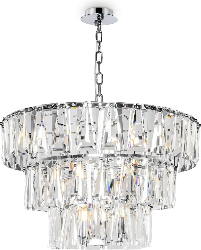 Hängelampe Metall Glas Ø 77 cm rund H: max. 93 cm Chrom E14 Modern Kristall Pendelleuchte