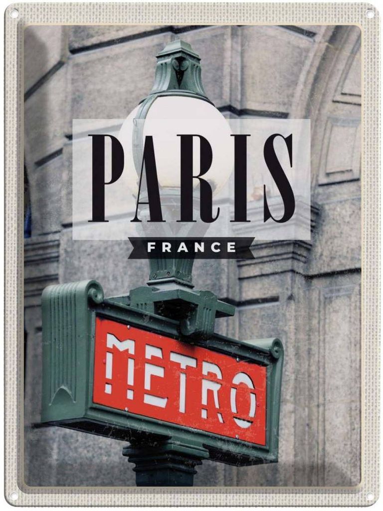 vianmo Blechschild 40x30 cm Paris France Metro Bildmotiv Reisemotiv Abenteuer Reisen Straße Stadt Urlaub