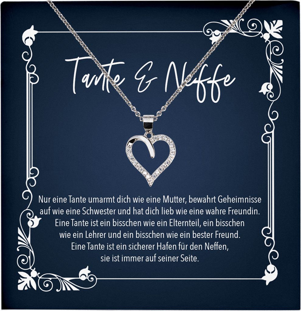 22Feels Echt Silber Halskette - Tante Geschenk von Neffe Geburtstag Frauen Schmuck Set - Echt Silber 925 Herz Halskette und Karte