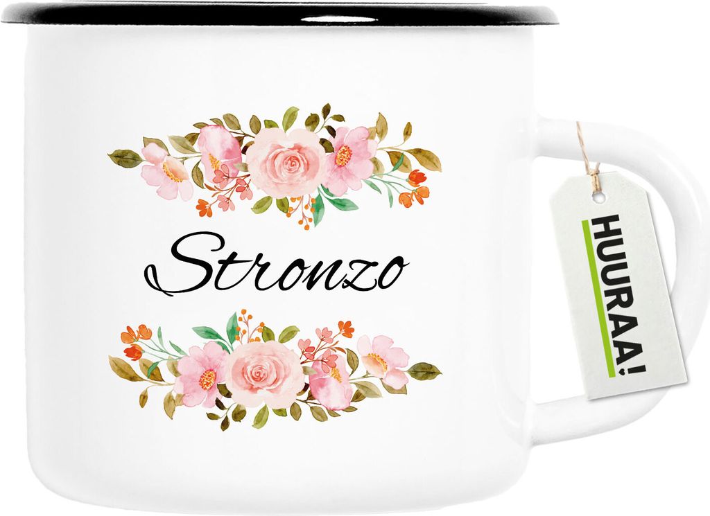 Huuraa Emaille Tasse Stronzo italienisch Blumen 300ml Vintage Campingbecher Geschenkidee