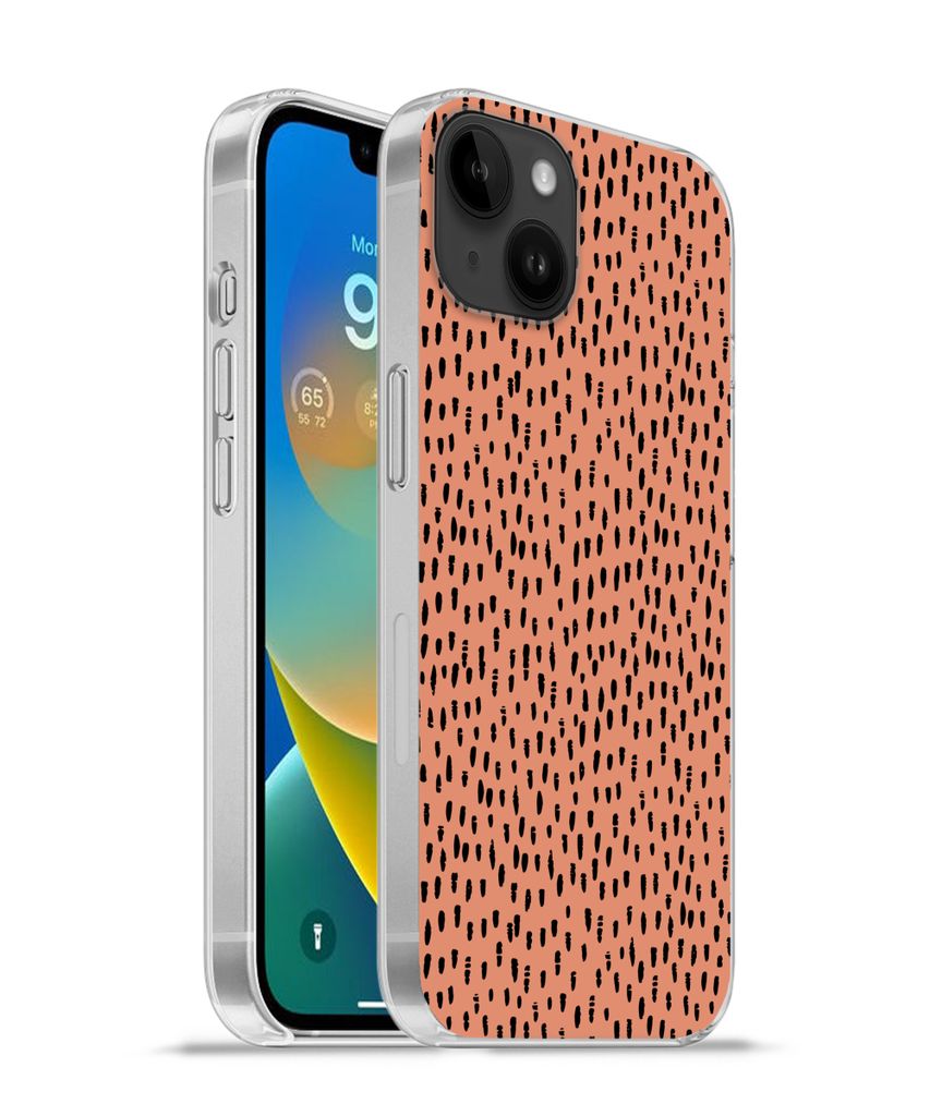 MuchoWow Handyhülle Schutzhülle Hülle für Apple iPhone 14 Plus - Soft case Polka dots - Schwarz - Orange Silikon Softcase Handy Hülle - Abbi...