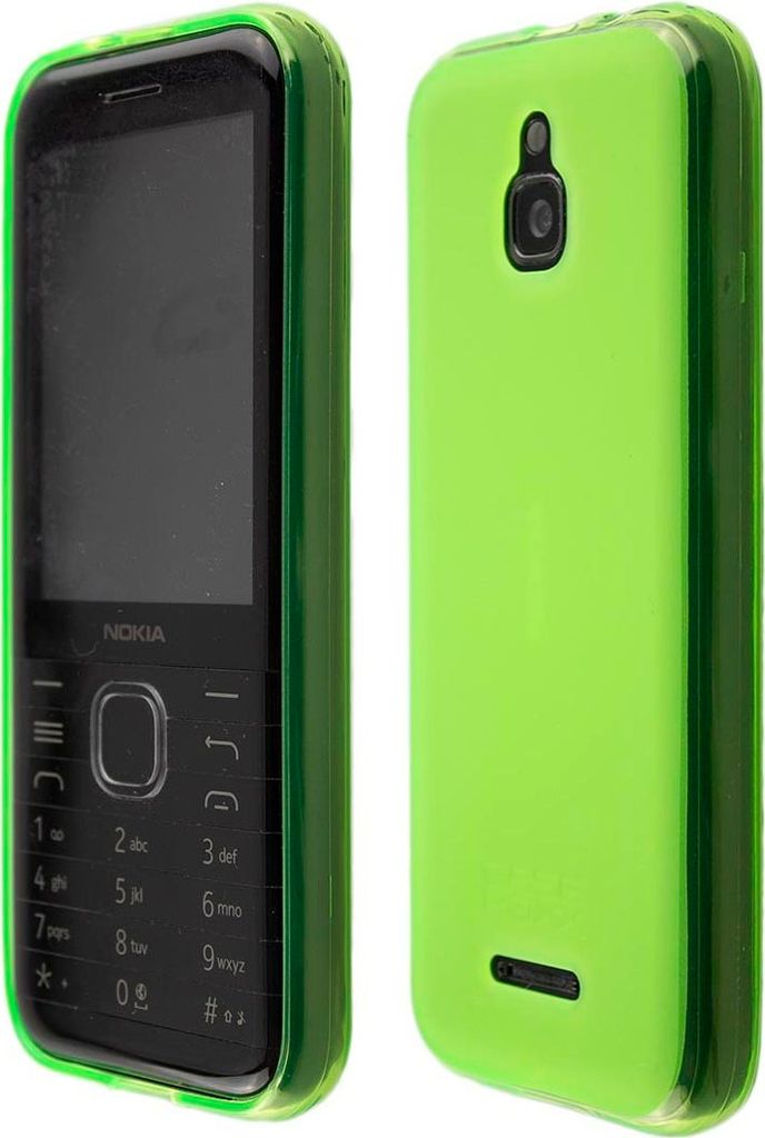 A product shot of a green phone case for a Nokia 8000 4G phone, shown from the front and back.