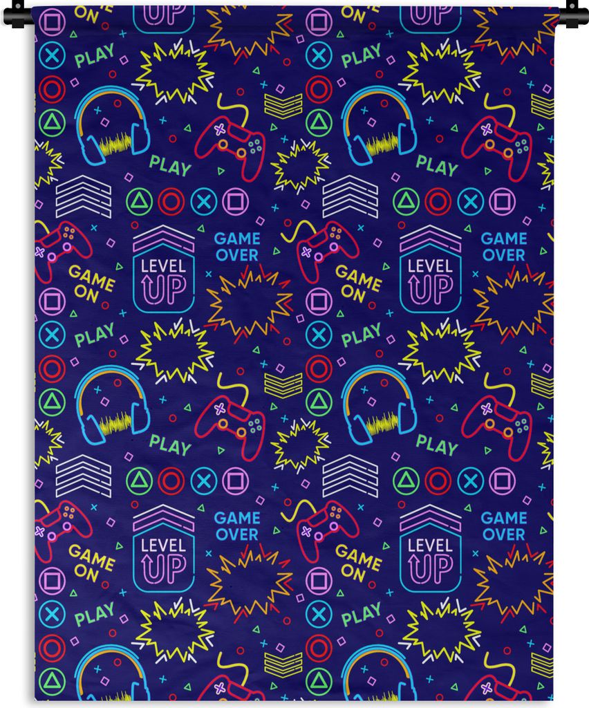 MuchoWow Wandteppich Wandbehang Gaming - Neon - Kopfhörer - Design 150x200 cm Tapisserie Dekoration Wandtuch - Wandaufhängung - Moderner