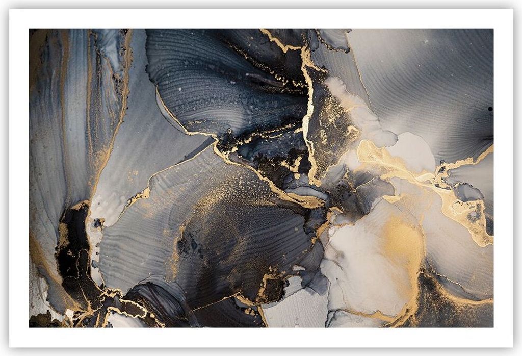 Poster - Poster ohne Rahmen - Dunkel Abstraktion Gold - 91,5x61 cm - Wand Bild - Wanddeko - Wandbilder - Kunstposter - Wandposter - Bilder - Kunstd...