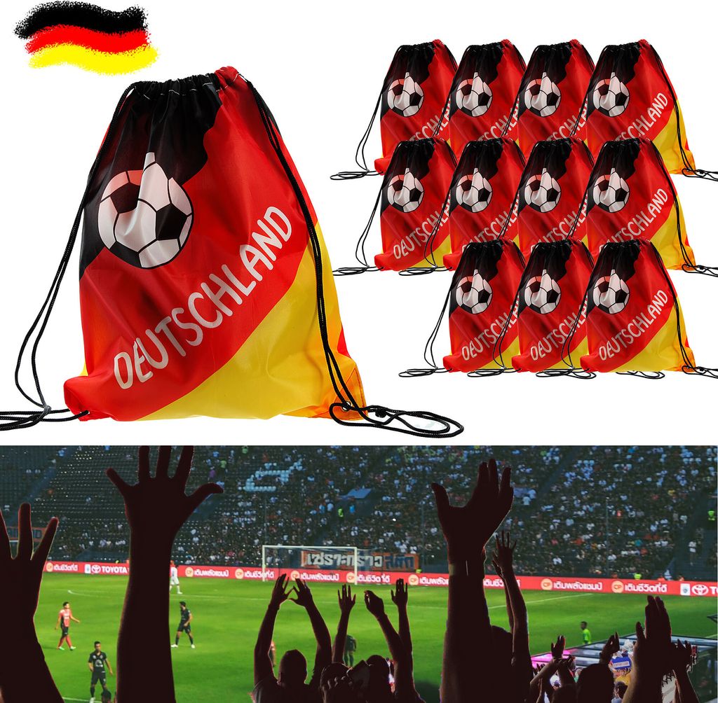 Matchbeutel 12er Set Deutschland Sportbeutel Beutel 35x42cm mit Kordel Schwarz/Rot/Gold Fanartikel Fussball