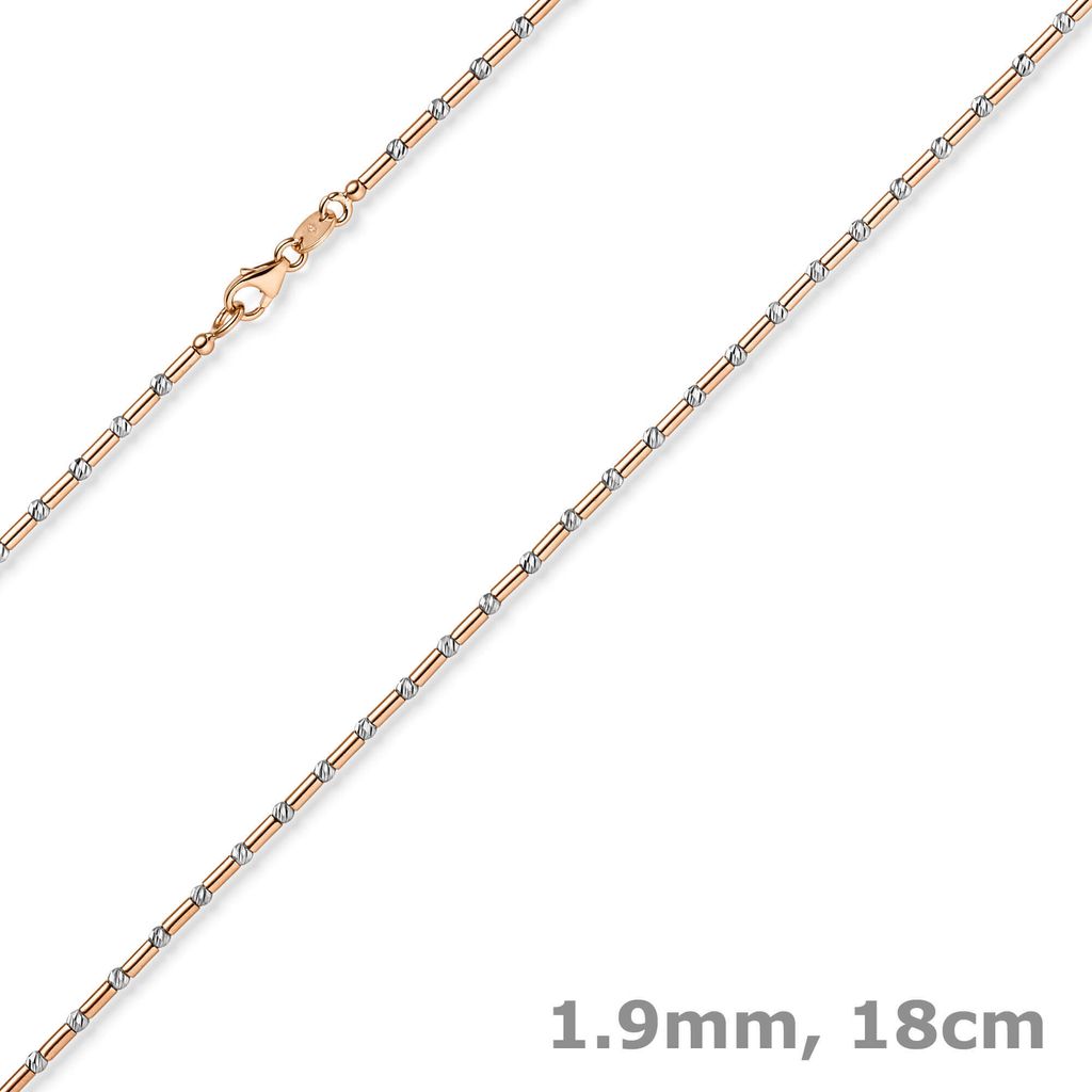 1,9mm Armband Stäbchen-Kugel diamantiert aus 585 Gold weiß/rot bicolor 18cm