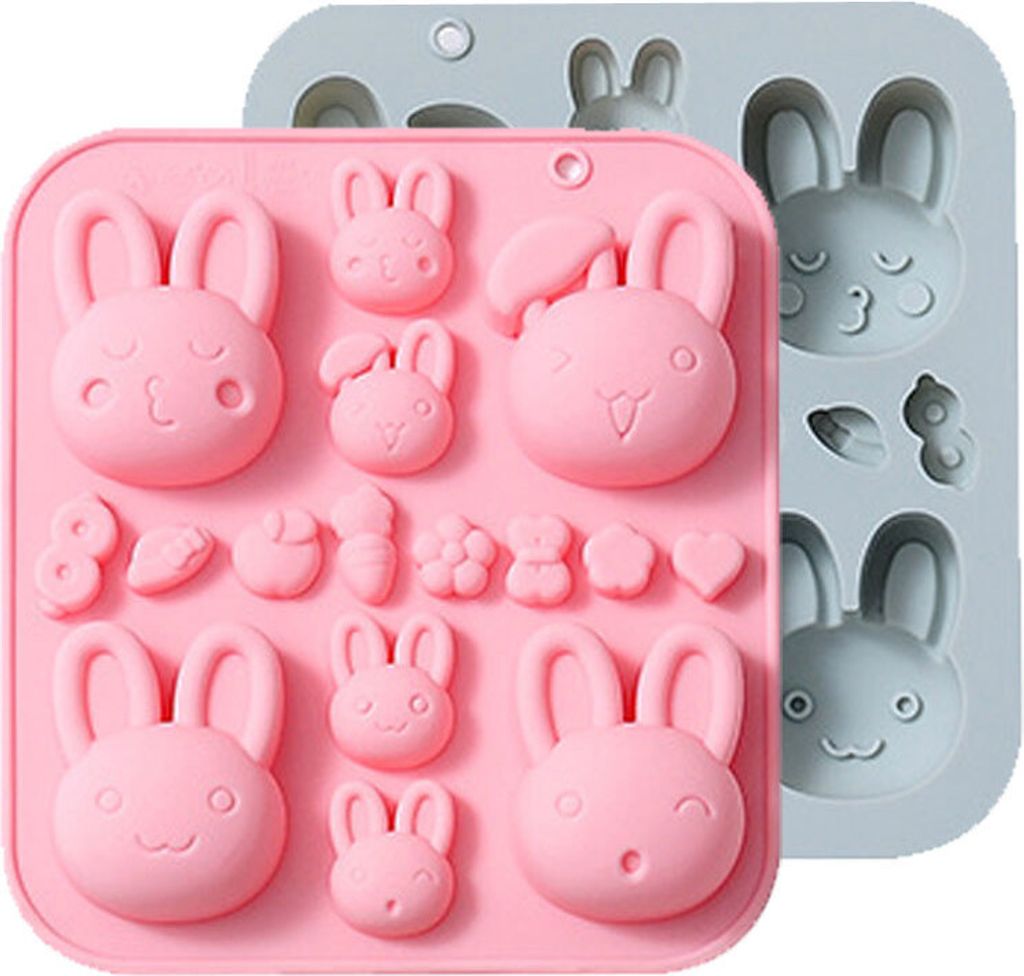 2er Pack Osterhasen Silikonform Kaninchen Karotte Kuchen Dekoration Dessert DIY Für Pralinen Gelee Pudding Backformen, Harzform Antihaft
