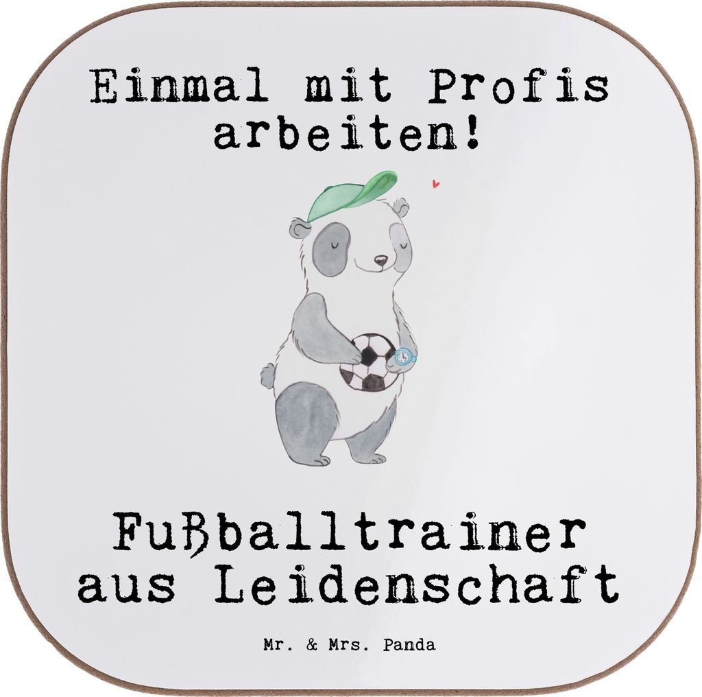 Mr. & Mrs. Panda Untersetzer für Gläser Fußballtrainer Leidenschaft - Weiß - Geschenk, gläseruntersetzer, Tischschoner, Spruch, Glücksbringer...