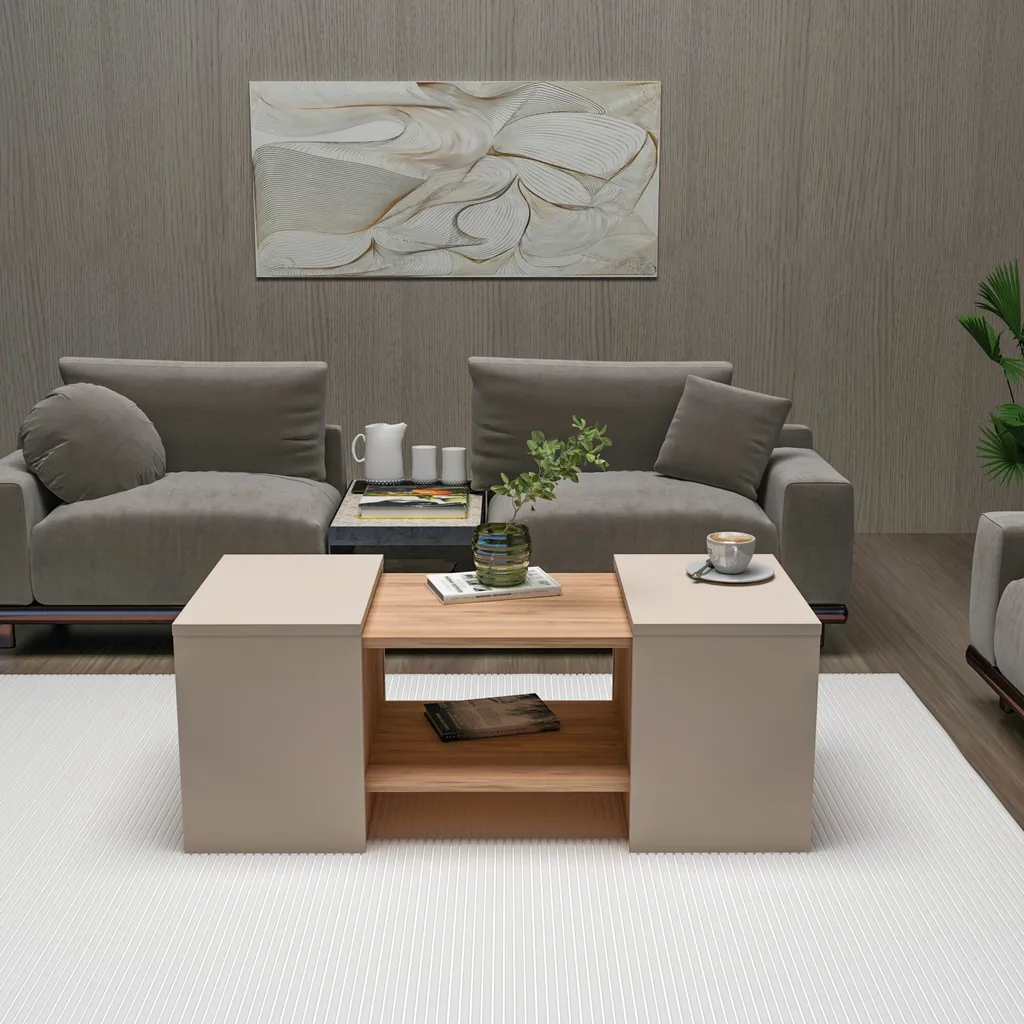 Table Basse de Salon Sartos Design Gain de Place en Pin Atlantique Beige