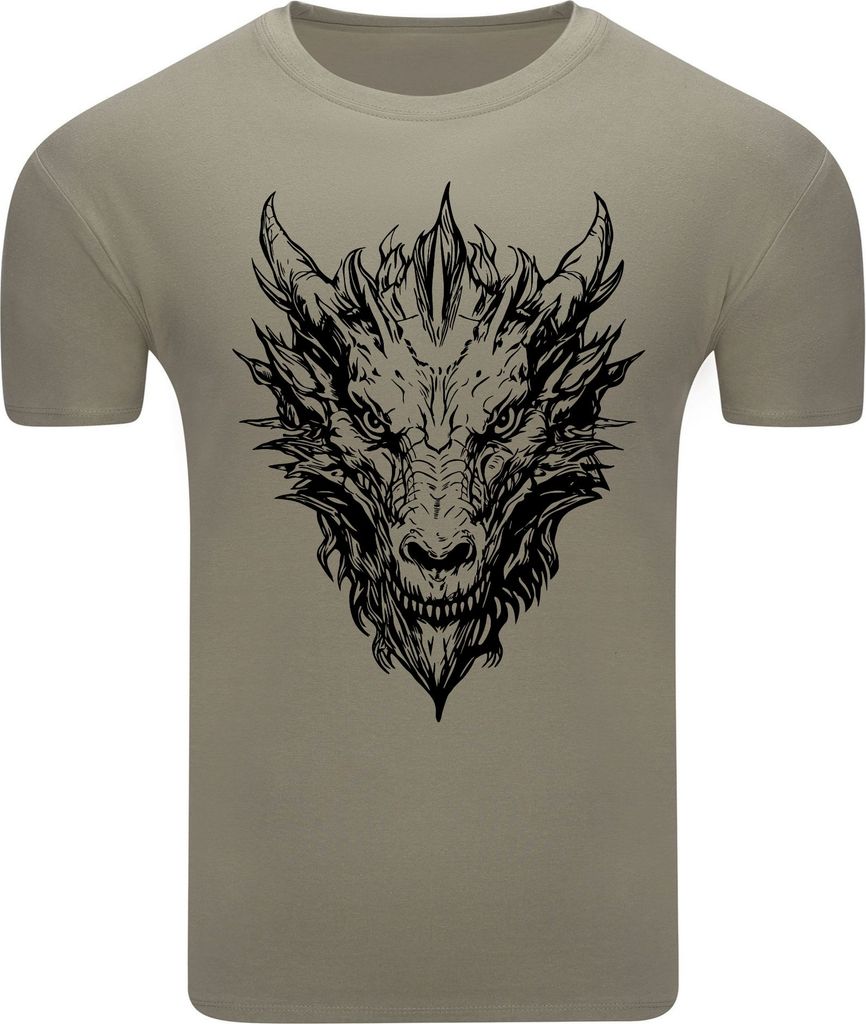 Diarbo Herren T-Shirt mit klassischem Druck Drachenkopf Khaki Gr.M