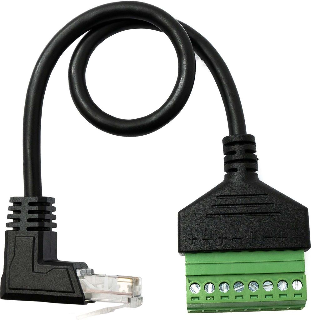 LAN Kabel 30 cm RJ45 Stecker zu 8 pin Terminalblock Winkel Adapter in Schwarz
