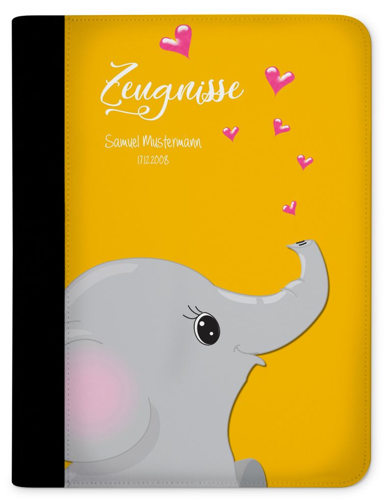 Zeugnismappe, Dokumentenmappe, Ordner A4, Elefant Gelb