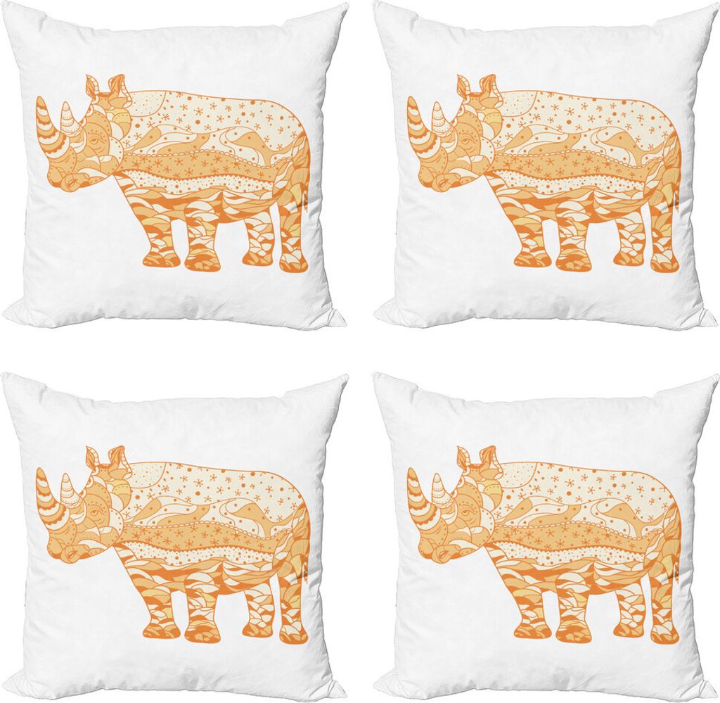 ABAKUHAUS Tier Kissenbezug Set (4 Stück), Zentangle Tier Afrika Kunst, Moderner Doppelseitiger Digitaldruck, 45 cm x 45 cm, Pale Orange Orange