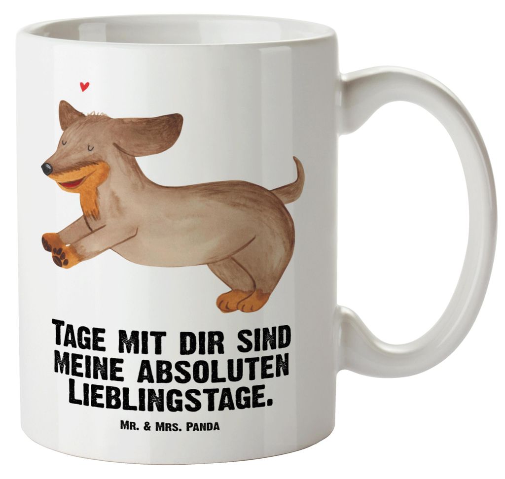Mr. & Mrs. Panda Keramikbecher Hund Dackel - Weiß - Geschenk, jumbotasse, Braun, Keramiktasse, Pott, Sprüche, Jumbo Tasse, großer kaffeepott, Herz