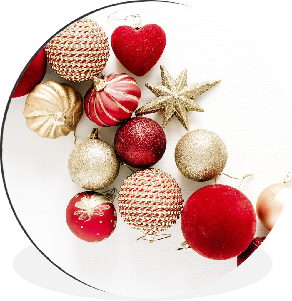 MuchoWow Aluminium Wandkreis Winter - Rot - Kugeln Ø 60 cm Wanddeko Modern Wohnzimmer - Wand Kreis - Wandbild - Schlafzimmer - Aluminium Bild - ...