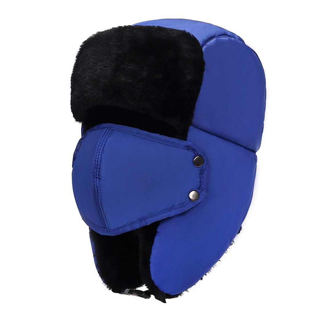 Unisex Winter-Soldatenhut,Jagdmütze,Ohrenklappen, Kinnriemen und winddichte Maske(Königsblau)