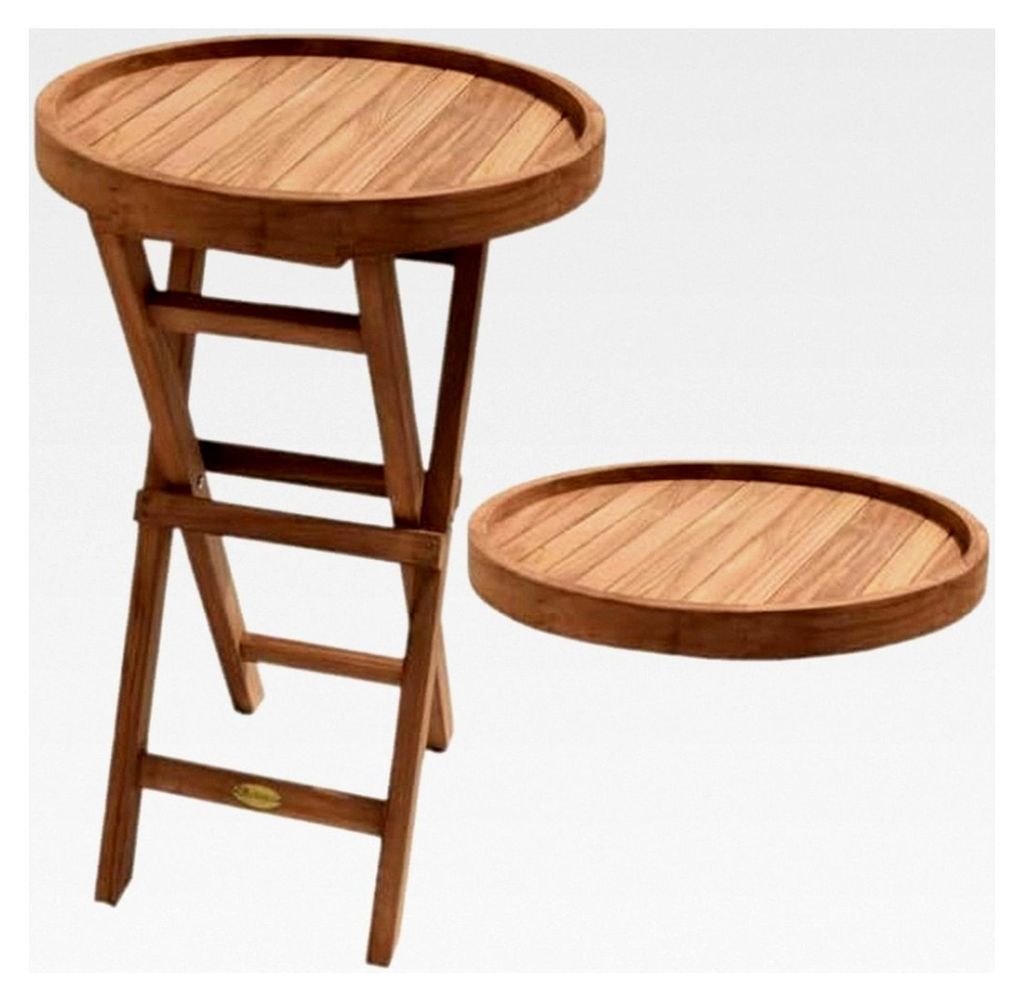 Teak Klapptisch Alessandria, Klappbeistelltisch mit Tablett, Outdoor Tisch aus Massivholz, Klappbarer Gartentisch, Witterungsbeständiger Beistellt...