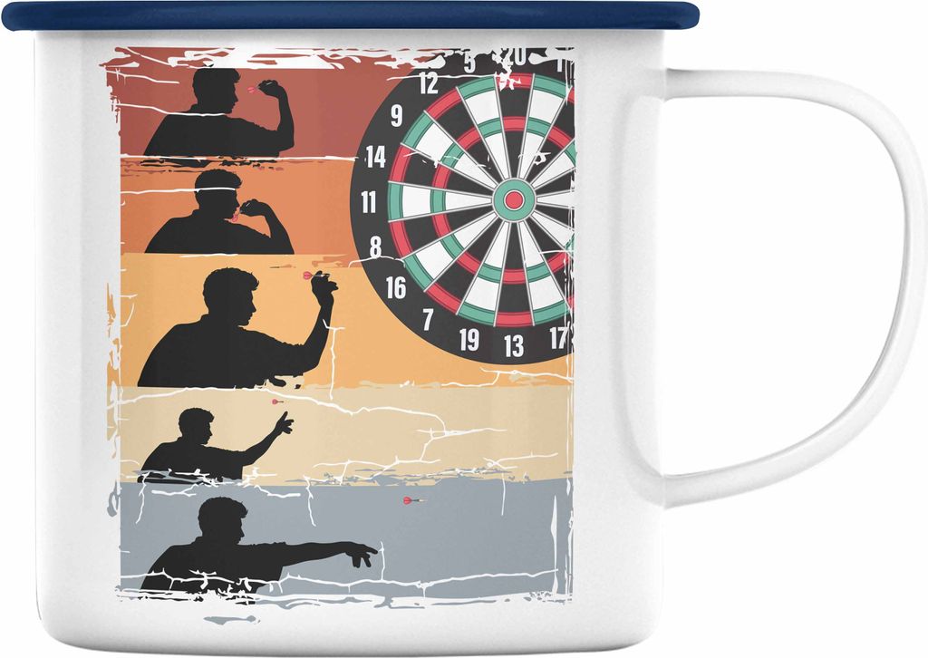 Trendation - Dart-Spieler Emaille Tasse Dartpfeil Spruch Männer Dart-Spieler Geschenkidee Grafik (Blau)