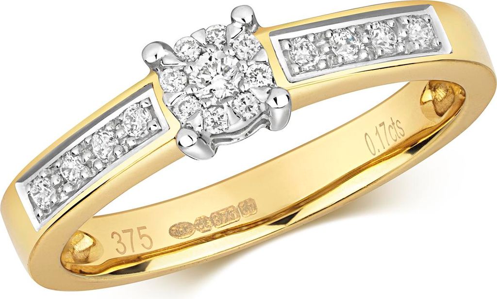 Funkelndes Feuer 9 Karat (375) Gold Damen - Diamant Solitärring Brillant-Schliff 0.16 Karat G - I1 I2, 49 (15.6); TRS316989KYRSJ