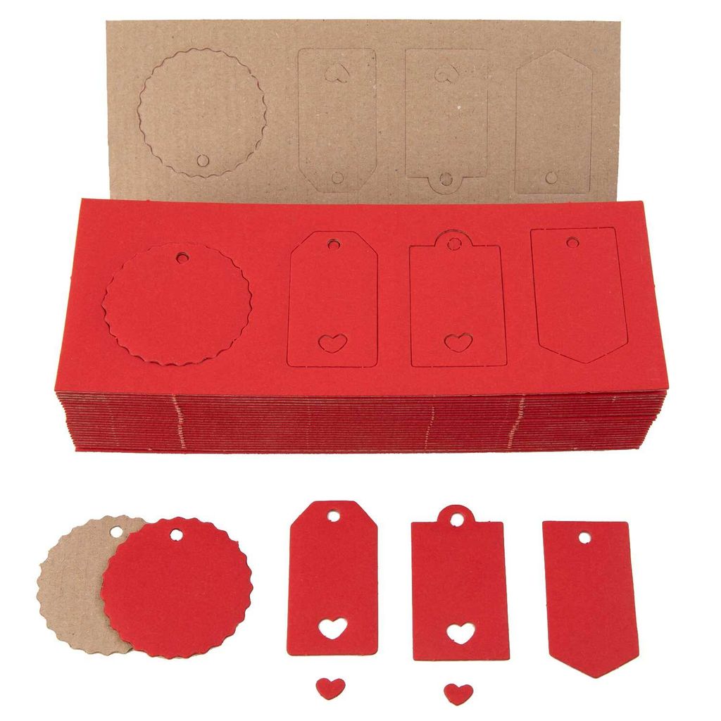 200 x Geschenkanhänger 4er-Set Preisanhänger aus Recyclingkarton Rubin Rot