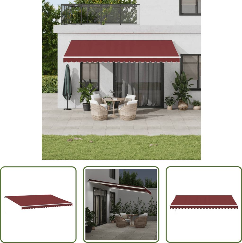 The Living Store Markise Manuell mit LED Weinrot 500x350 cm