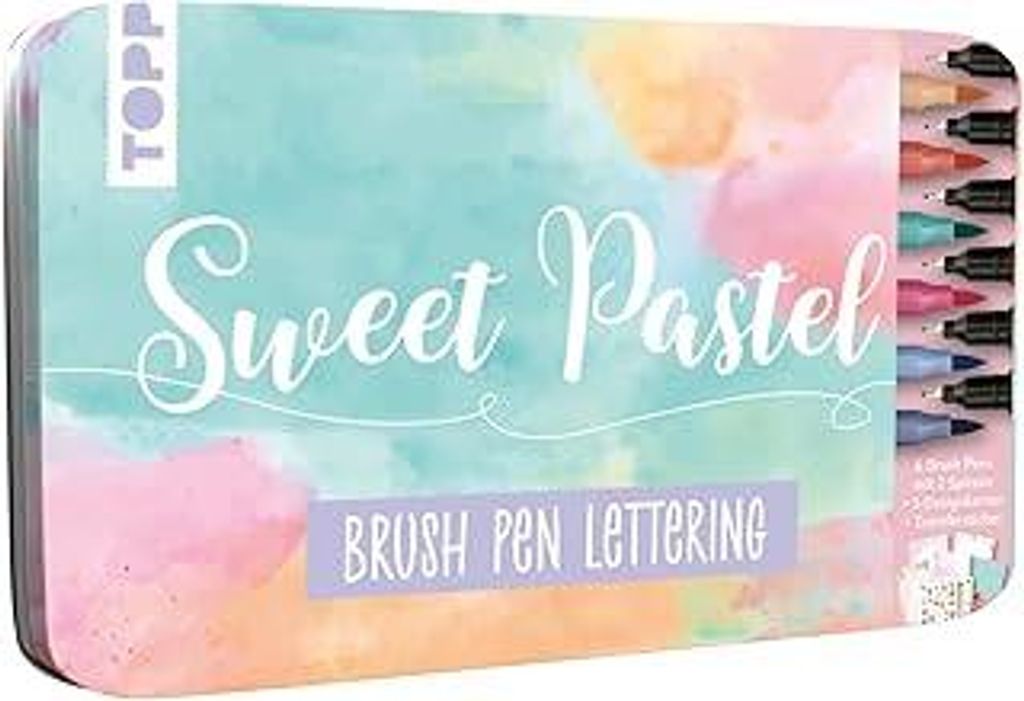 Topp Designdose Brush Pen Lettering Sweet Pastel 14-teilig für Papier und Karton Fineliner Stift Marker Highlights Set, Gelb, Orange, Rosa, Hellgr...