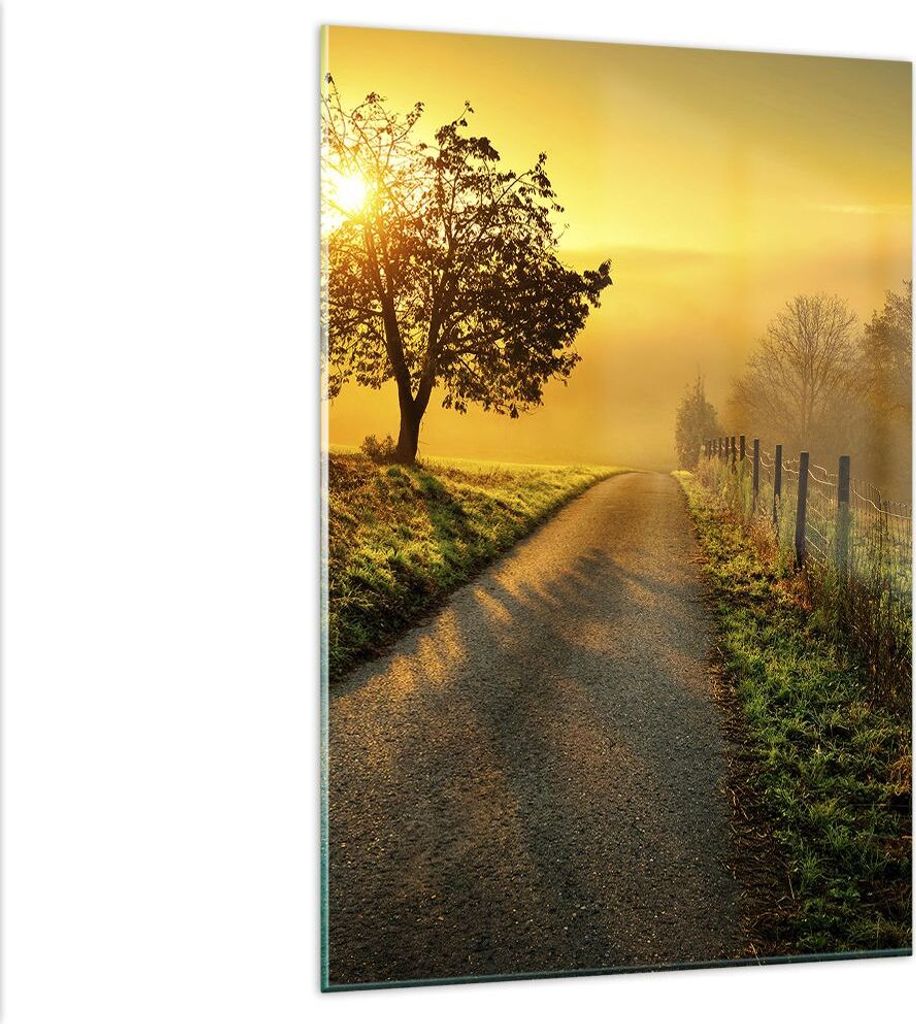 Bilder auf glas - Einteilig - Feld Straße Baum - 80x120cm - Glasbilder - Wandbilder - Bilder - zum Aufhängen bereit - Wanddekoration aus Glas - G...