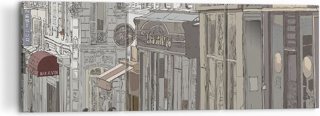 Bild auf Leinwand - Leinwandbild - 3 Teile - Architektur Zeichnen Montmartre - 120x40cm - Wand Bild - Wanddeko - Wandbilder - Leinwanddruck - Bilde...