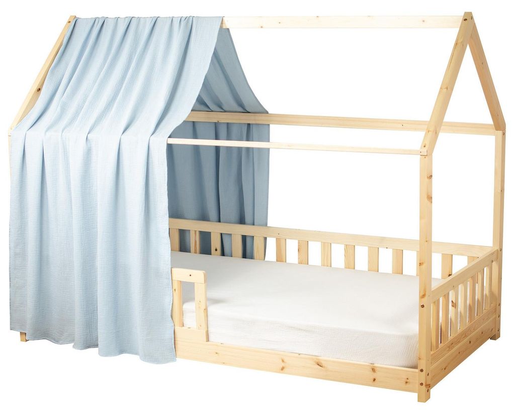 Bettbaldachin Hütte Baumwollgaze Jeanne - 130x390 cm - Blau | by SEVIRA KIDS