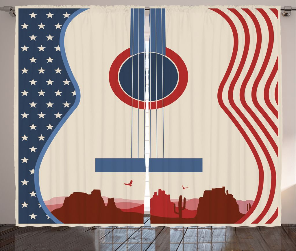 ABAKUHAUS amerikanisch Rustikaler Vorhang, Country-Musik Gitarre, Wohnzimmer Universalband Gardinen mit Schlaufen und Haken, 280 x 175 cm, Creme Ro...